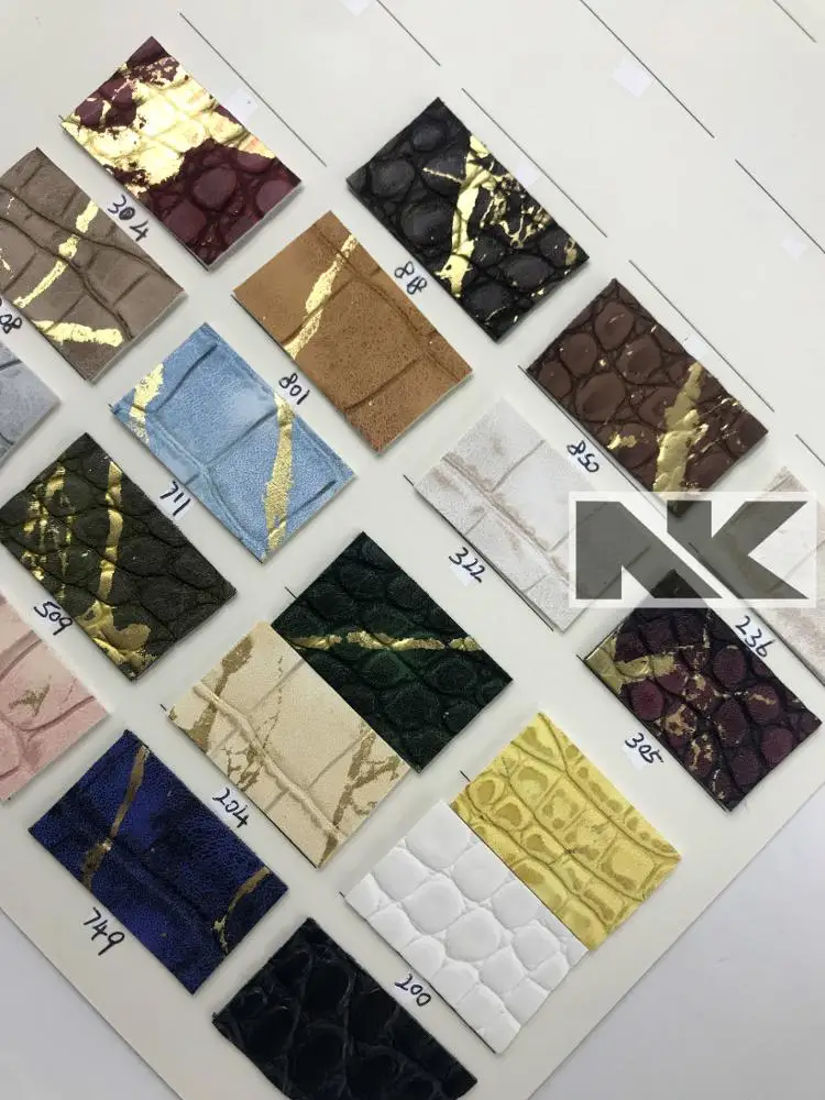 P377 metal film crocodile pattern PU artificial leather for bags, shoes, belts, watches and sofas