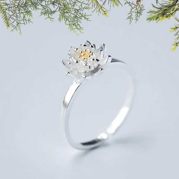 925 Sterling Silver Lotus Ring Double Tone
