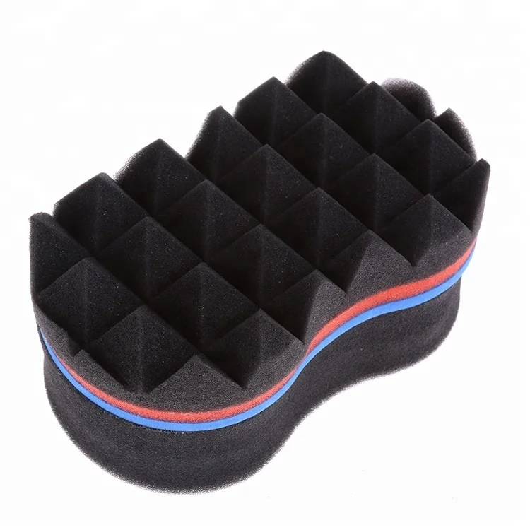 Factory hot selling black people high density two sided curl brush twist hair sponge with pointed wave