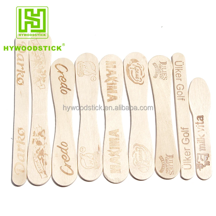 Disposable Printed Popsicle Sticks Molds Wooden Ice Cream Spoons With Logo Biodegradable