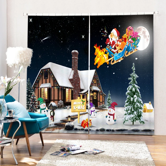 
Christmas Decorative Drapes Hot Sale Custom 3D Photo Printed Bathroom Living Room Window Curtains 