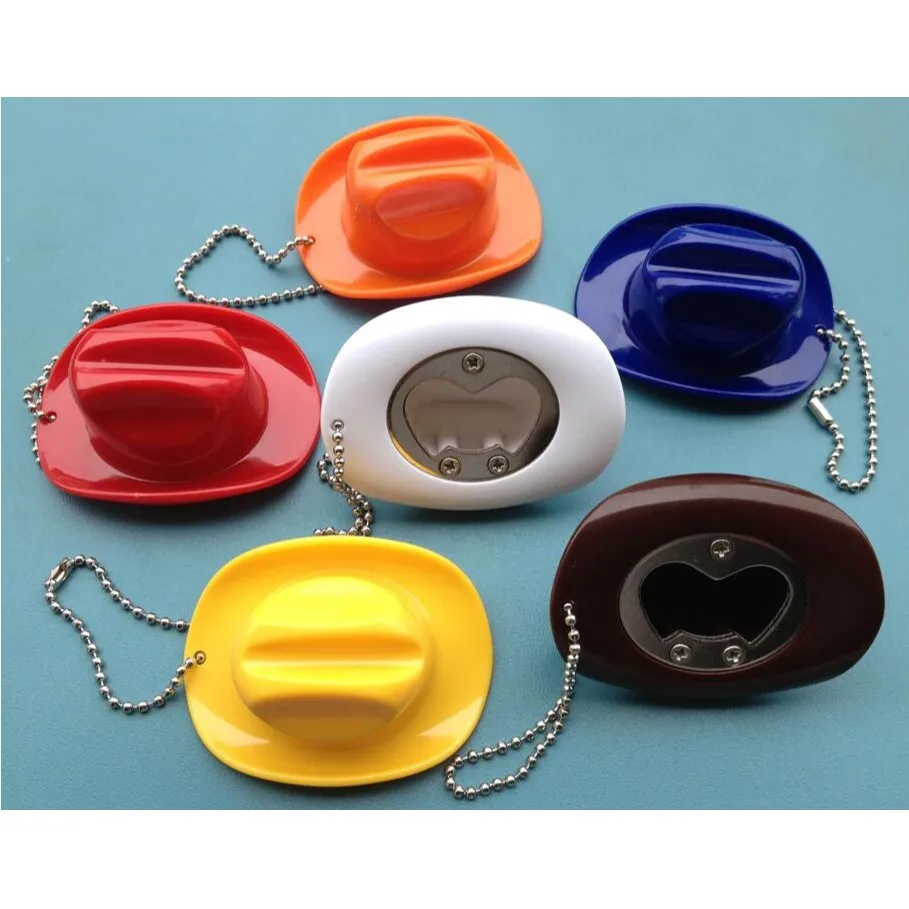 Custom Gift Wholesale Plastic Cowboy Hat Beer Bottle Opener Keychain