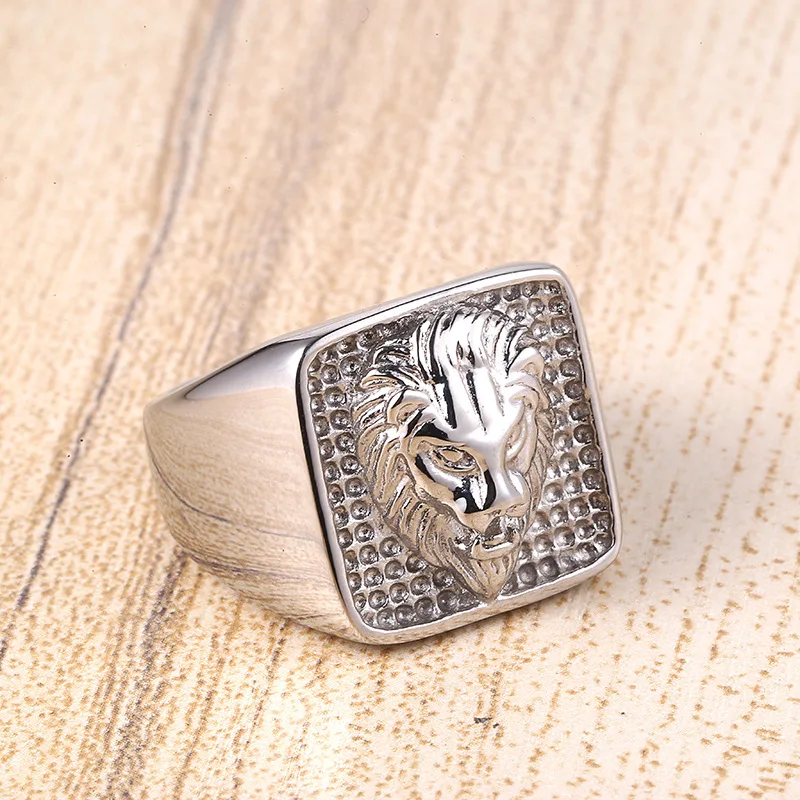 Wholesale Gold Silver Plated Stainless Steel Lion Head Ring for Men HipHop Jewelry