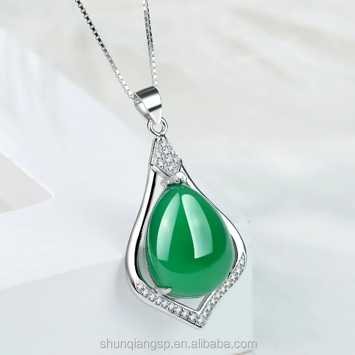 925 sterling silver chalcedony pendant necklace female jade pendant fashion drop-shaped jade pendant silverware manufacturers