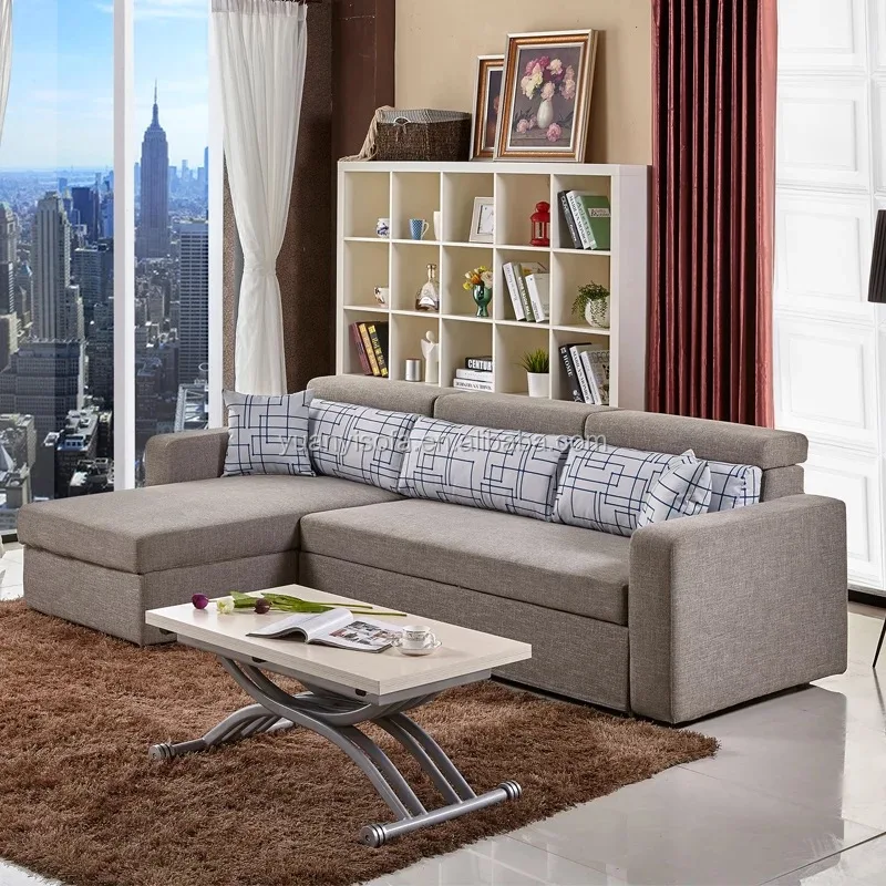 Adjustable angle functional folding sofa bed, multi-purpose fabric corner sofa bed with storage YB2231
