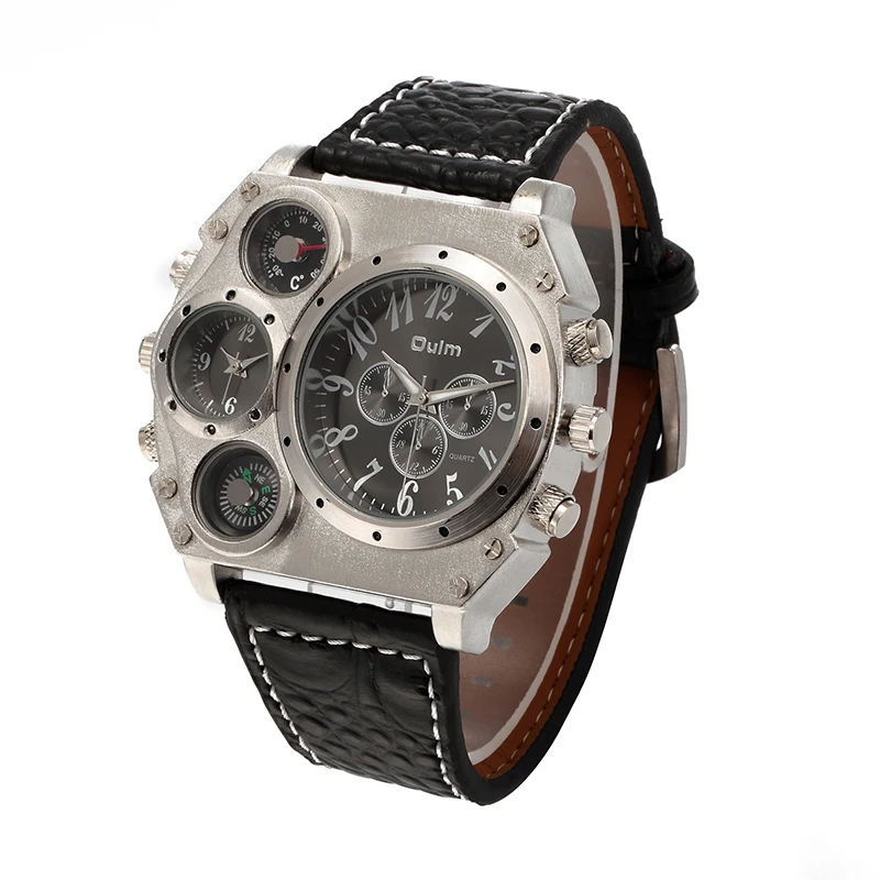 Oulm HP1349 New Sport Watches Men Super Big Large Dial Male Quartz Clock Decorative Thermometer Compass Luxury Men Wrist Watch