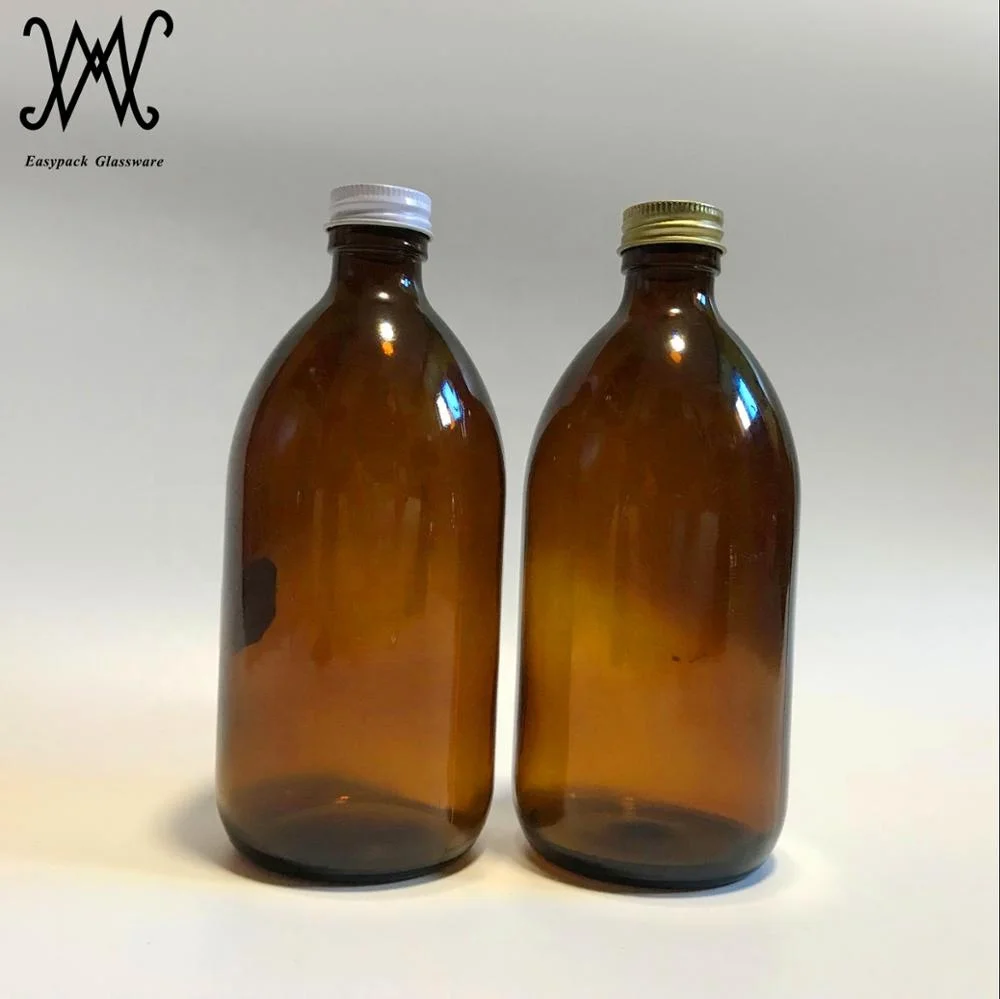 500ml empty round shape amber pharmaceutical syrup glass bottle with metal lid