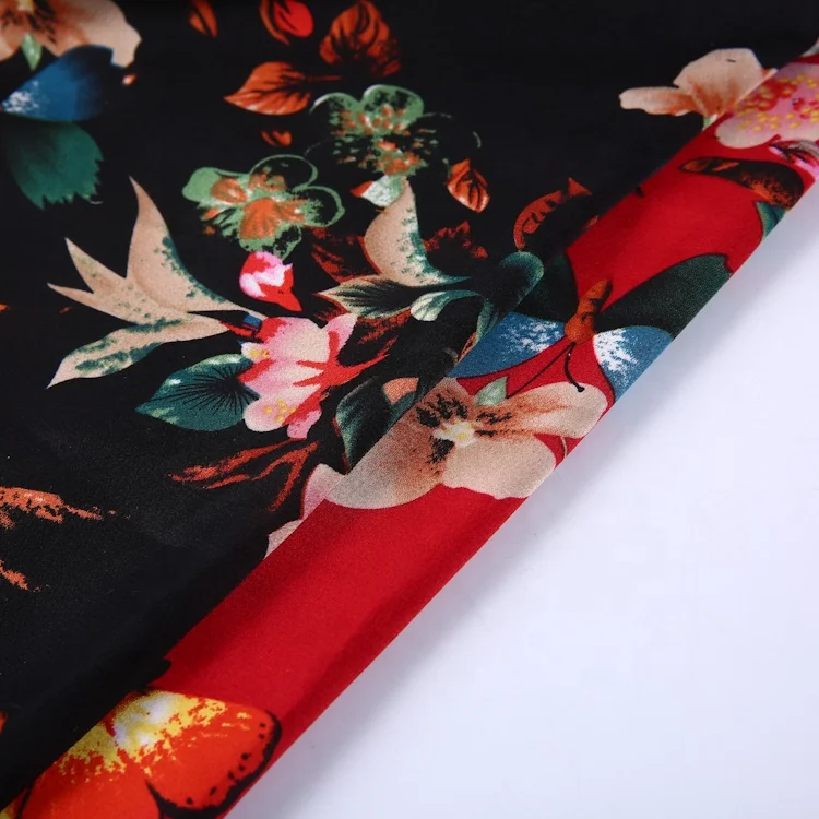 
High quality polyester floral pattern dress materials bubble satin fabric for women 
