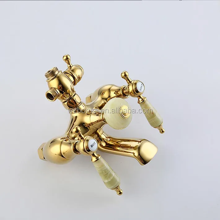 Gold plating shower mixer set with rainfall 8 inch brass shower head , ceramic handle , jade mixer