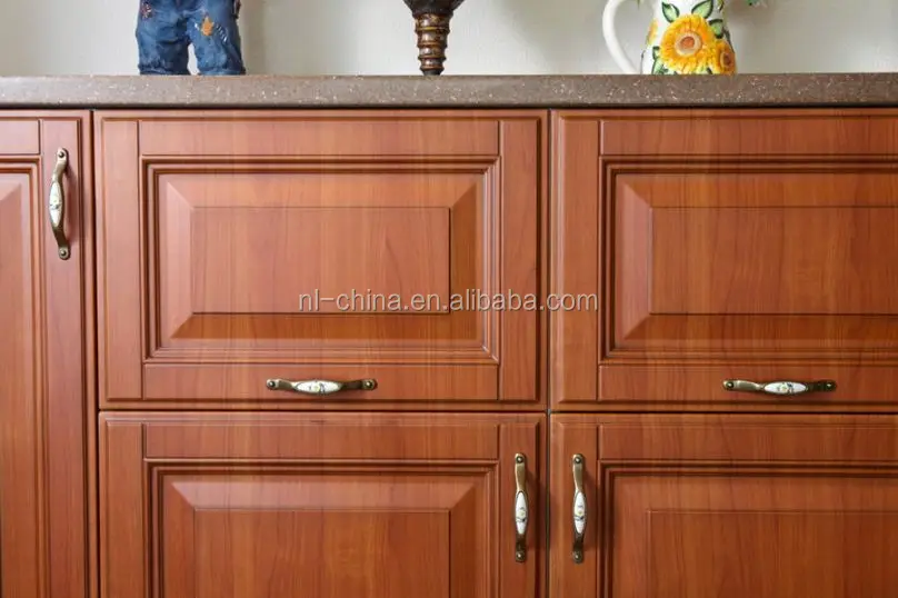 white oak wood grain melamiend chipboard / PVC thermofoil faced MDF kitchen cabinet design kitchen cabinet skins