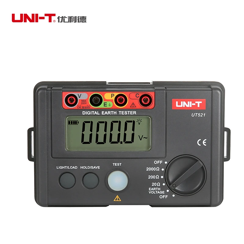 UNI-T UT521 Digital Ground Resistance Tester Digital Display 0-200V 0-2000 Ohm Ground Voltage Meter Tester