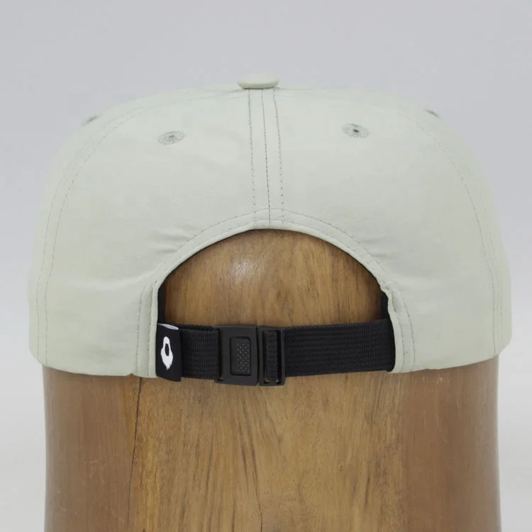 unisex custom label tag camcel nylon five panel hat adjust nylon belt strap hat