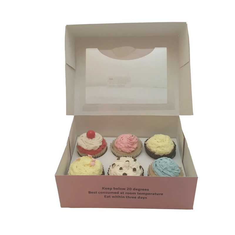 Hot sale eco-friendly custom logo printed colors mini muffin cupcake box with clear window foldable box 6 wholesale