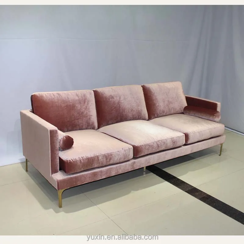 high quality feather memory foam pink colour fabric sofa set with gold feet