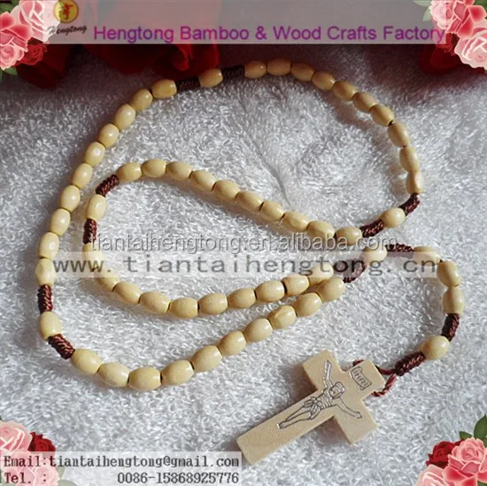 3 colors 8*6MM wood rosary necklace religious rope necklace hand knit rosary made of oval bead rosary