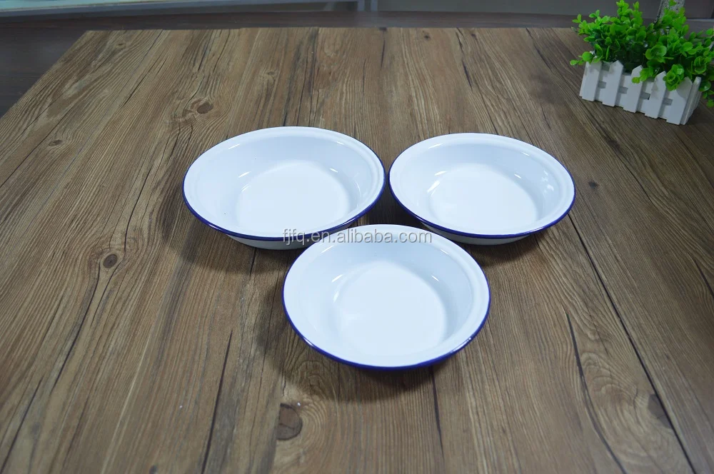 Metal Enamel Tableware Dinner Plate Cereal Plate Round Enamel Pie Dish