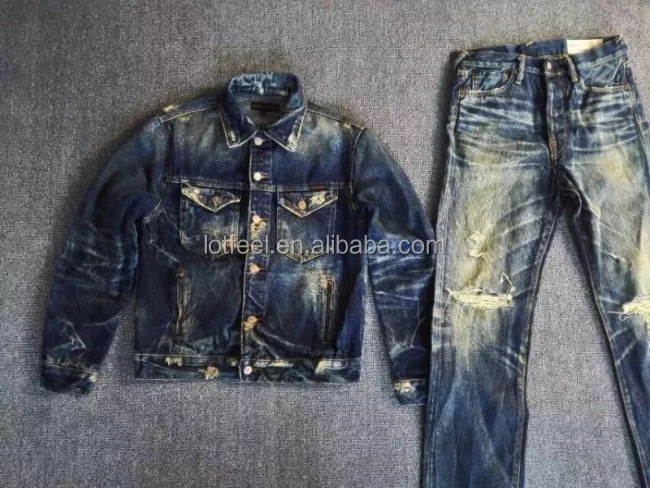 Lotfeel Custom High quality vintage wash distressed Japanese selvedge jeans denim selvedge denim jeans