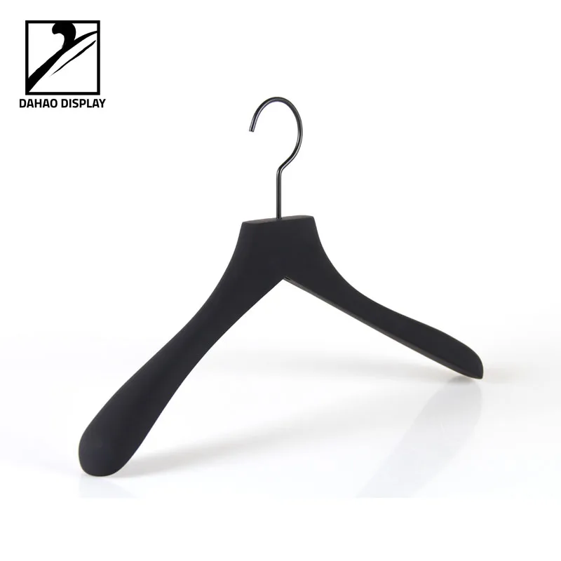 
black wooden clothes hanger with rubber coating 