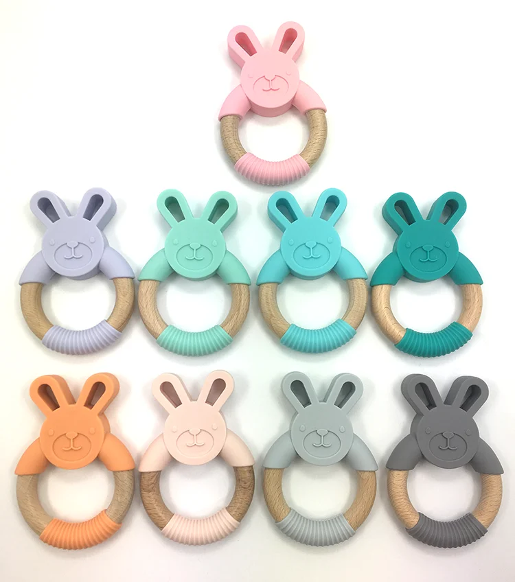 
BPA Free Baby SIlicone and Wood Beech Teething Ring 