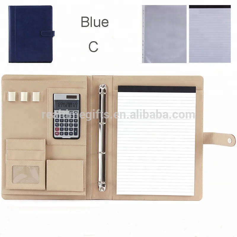 Fashion Multifunction Large Capacity Business Conference Metal Ring Binder A4 PU Leather File Folder Organizer