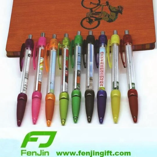 China factory custom make ball pen with pull out paper cheap plastic promotional ballpoint pen with print paper