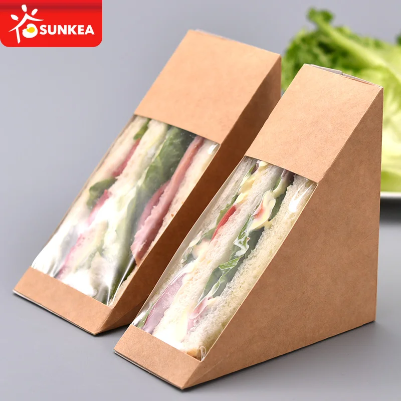 Wholesale Sandwich Packing Kraft White Paper Lunch Box Custom Food Disposable Breakfast Bread Dessert Packaging Sandwich Box
