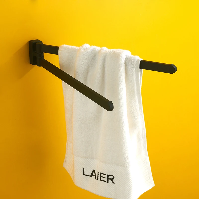 
Matt rubber black swivel towel rails bathroom chrome polished rotation double towel bar 