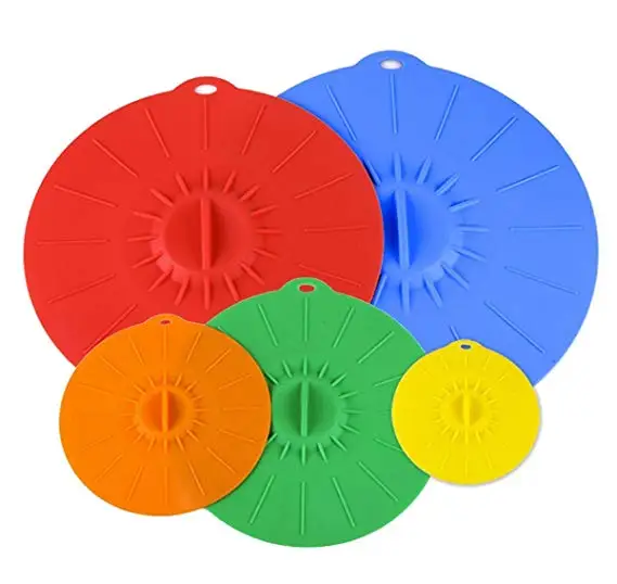 E Spring Set of 5 Silicone Suction Lids Food Covers Fits Various Sizes of Cups Bowls Pans Containers