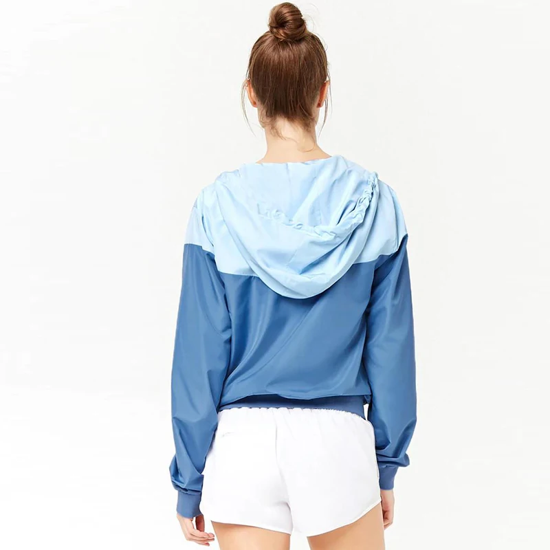 ECOACH Nylon Lining Windbreak Jacket With Hoody Full Zip Up Color Blocked Quick Dry Waterproof Nylon WindbreakerJacket For Women