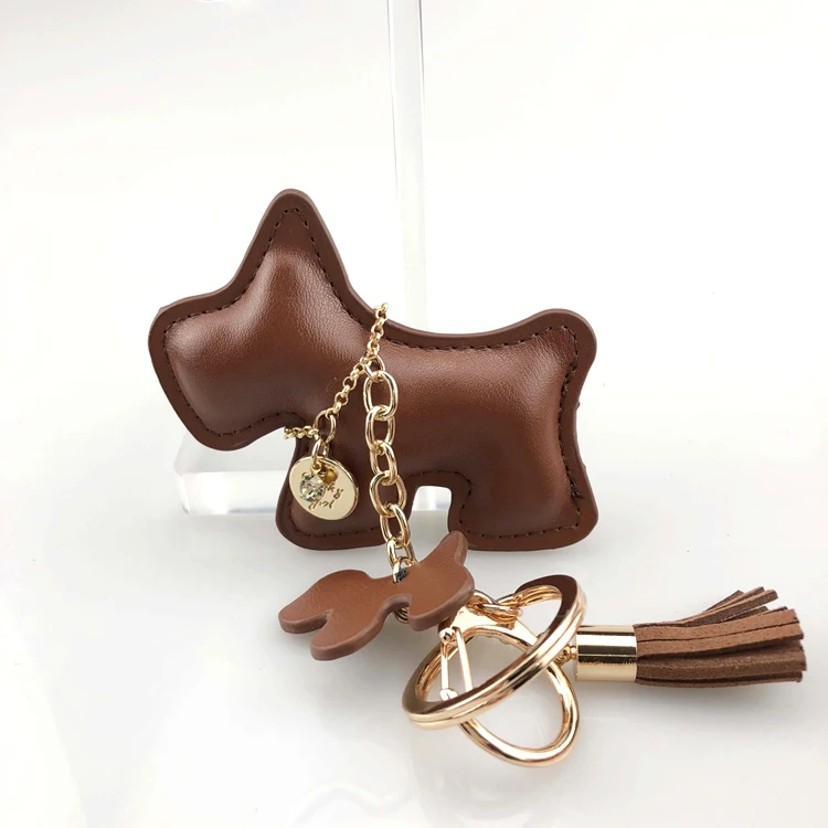 2022 new fashion pets gifts 3D animal pu leather dog keychain for bag charms