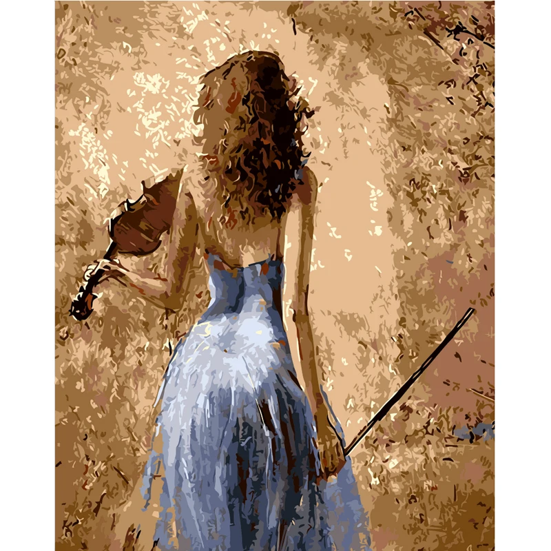 Diy Oil Painting Printer Back View Of Sexy Violin Oil Painting Brushes Paint By Number Picture Home Decor Unique Gift