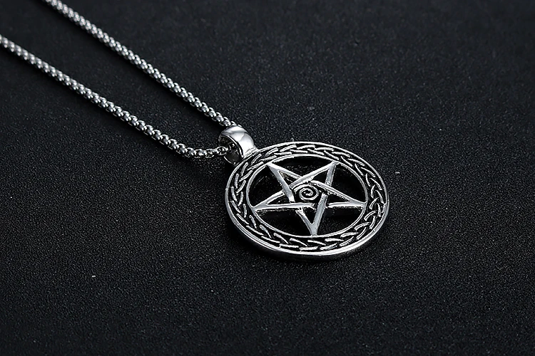 Unisex Stainless Steel   pentacle star Round  Pendant Titanium Steel  Supernatural Pentagram Necklace Xmas Gift  stock
