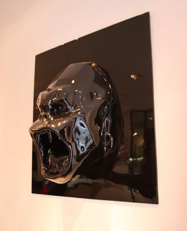 Black Wall Decoration Sculpture Hanging Gorilla Head Lifelike Statue