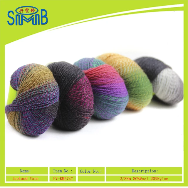 Hot Sale 80% Wool 20% Nylon Roving Yarn Skein 2ply WoolChina Huicai Textile Supply Knitting Rainbow Hand knitting yarn