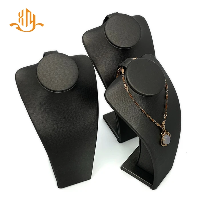 
XIANGYU Factory Wholesale Custom Black Leather Jewelry Bust Mannequins Necklace Display Stand 