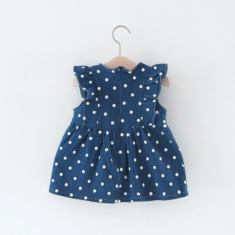 D&S factory dropshipping denim dress cute girl dot denim frock dresses summer kids girls dress