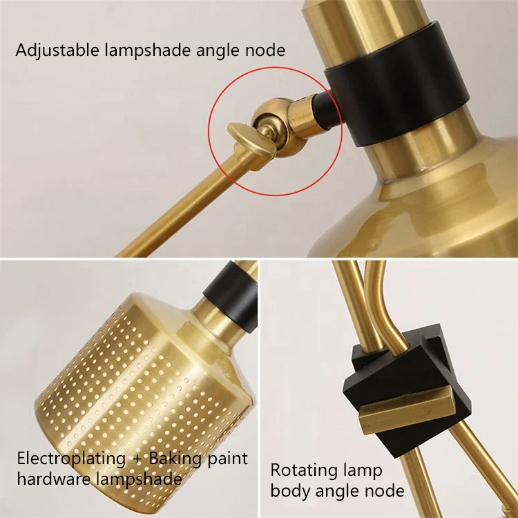 livingroom 220v iron brass gold Adjustable direction lampshade black circle base minimalist table lamp