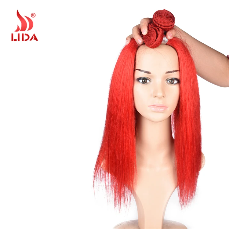 Red color Russian human Hair extensions Raw Original silk straight Natural Weft hair color