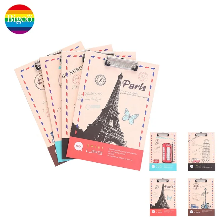 A4 size creative colorful of multi designs clip board with metal clip writing board use for office and school