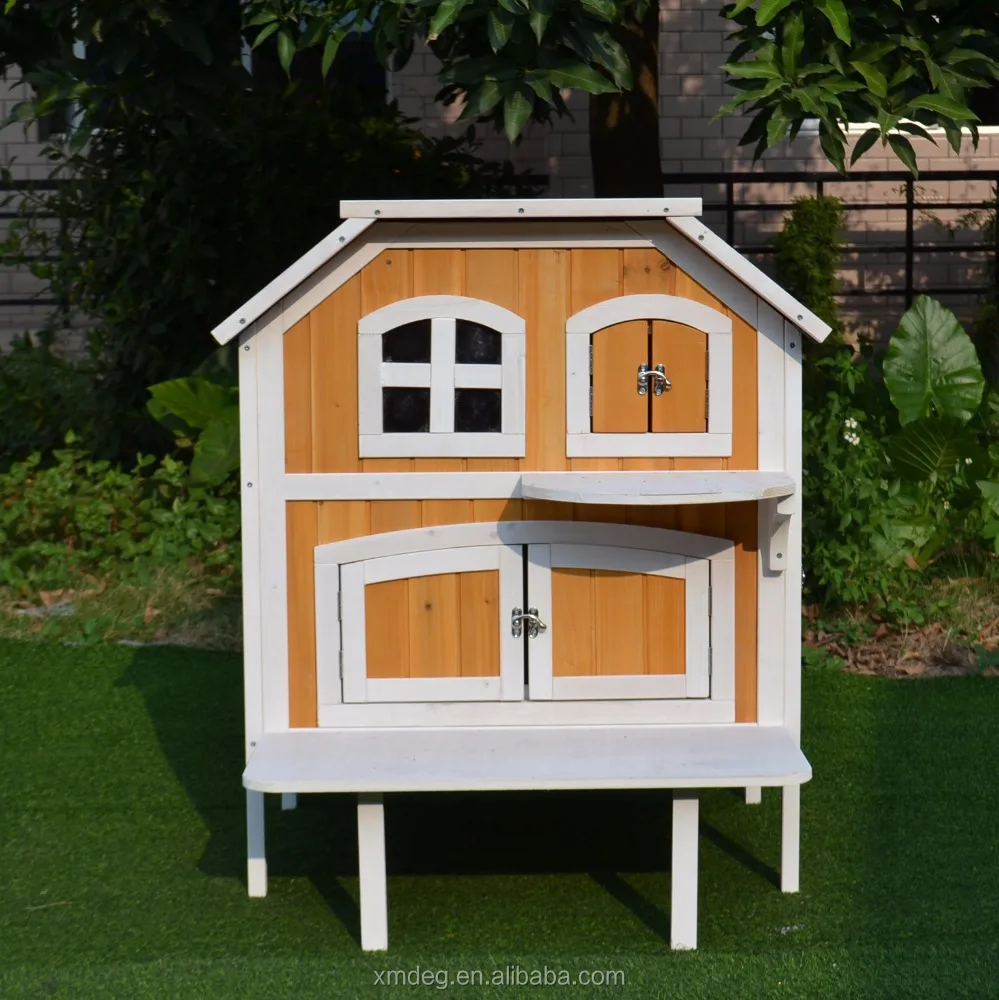 
Cedar cat cage with balcony and Wood Cat House 