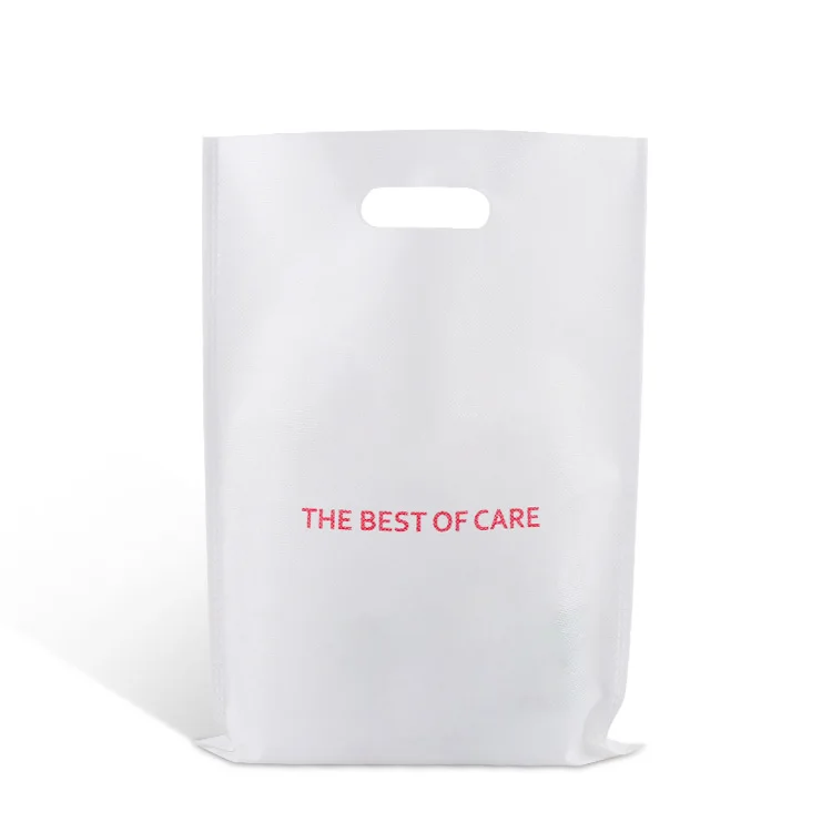 guangzhou manufacturer custom logo design white die cut non woven fabric grocery packaging handle bag for shopping