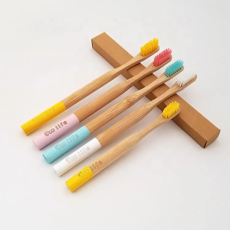 Custom Logo Personal Label Children and Adult Round Bamboo Toothbrush with Bamboo Tube Case