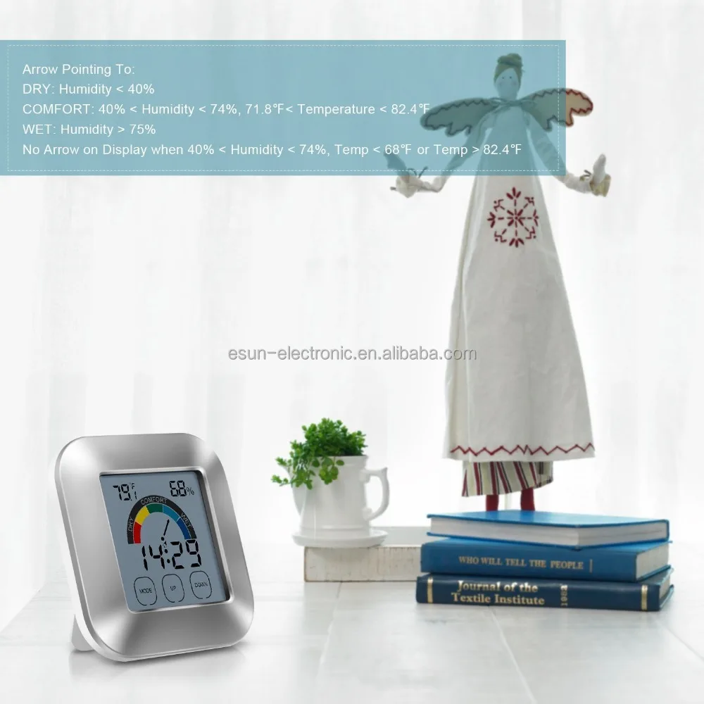 Indoor Thermometer Temperature Humidity Monitor with Smart Touchscreen Backlight Built-in Clock & Timer Digital Hygrometer