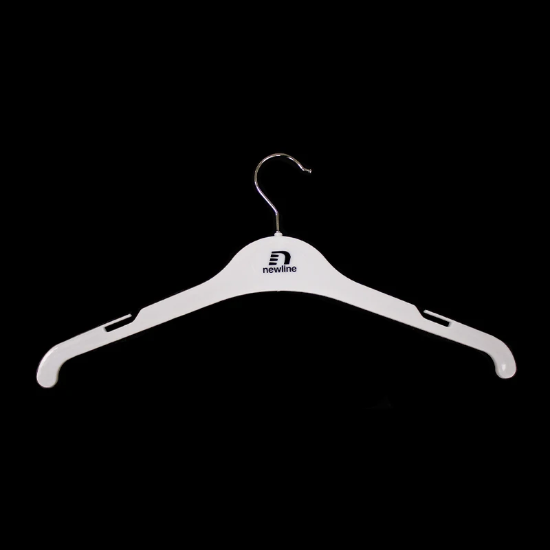 Custom colors white plastic clothes dress coat hangers logo printing