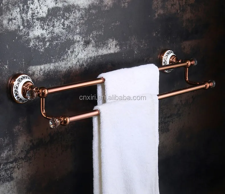 
Golden brass towel racks with blue and white porcelain and diamonds 