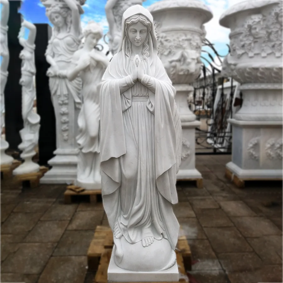 Life size religion virgin mary white marble statue