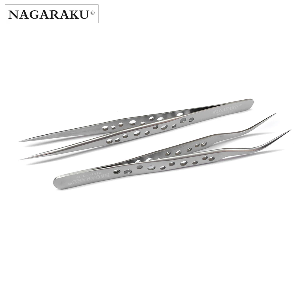 
NAGARAKU 2pcs set straight and curved eyelash extention tweezers 