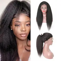 Pre-Plucked 360 Yaki Kinky Straight Frontal Lace Wigs for Black Women Human Hair