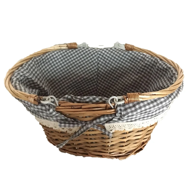 Wicker Storage Basket With Lining Fold Handle Gift Baskets For Bread Picnic Camping