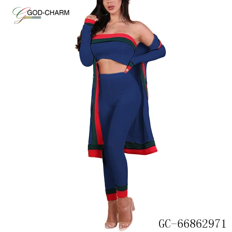 G*GC-66862971 2020 new arrivals Wholesale Latest Design  Cardigan Tube Top Skinny Pants Women Fashion Clothing 3 Piece Set Women